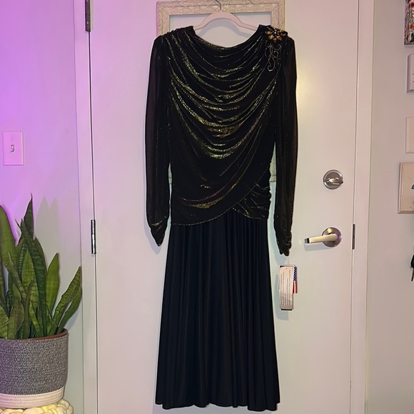 FILIGREE LTD | Vintage 80s Dynasty Glam Draped Sequins Elegant Black Maxi Dress - Picture 2 of 16